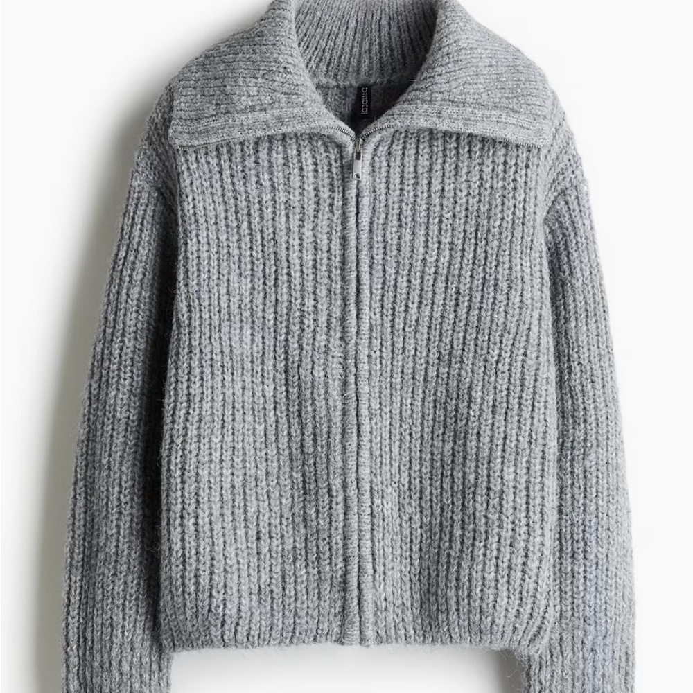 H&M Gray Ribbed Cardigan Sweater